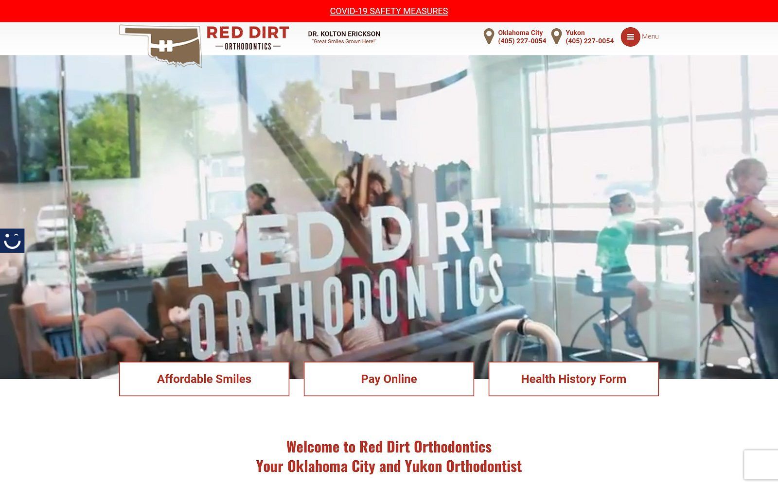 The screenshot of red dirt orthodontics dr. Kolton erickson website