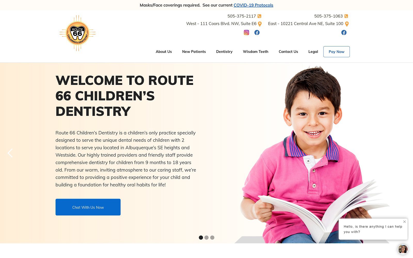 The screenshot of route 66 children's dentistry & orthodontics west website