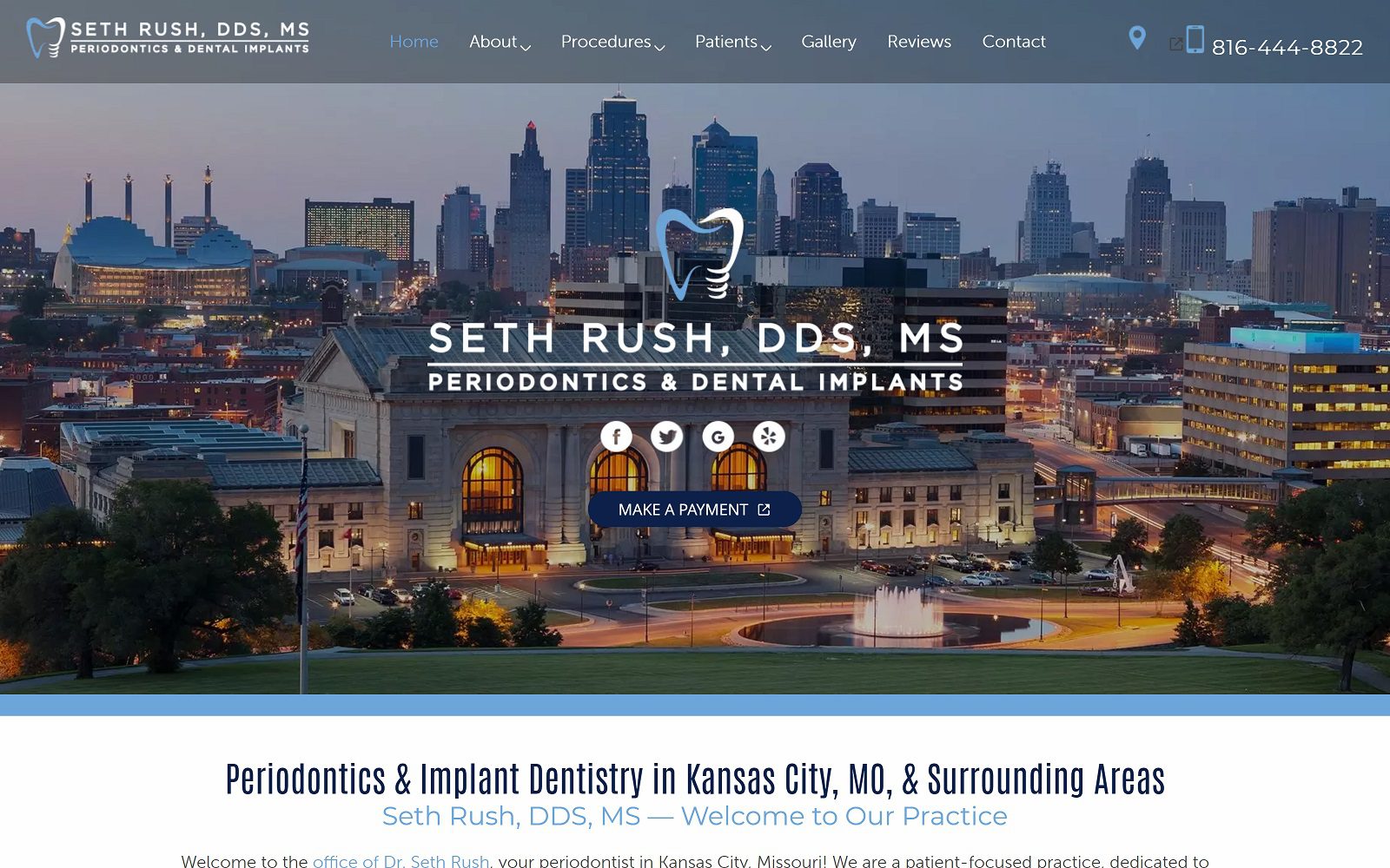 The screenshot of seth rush, dds, ms website