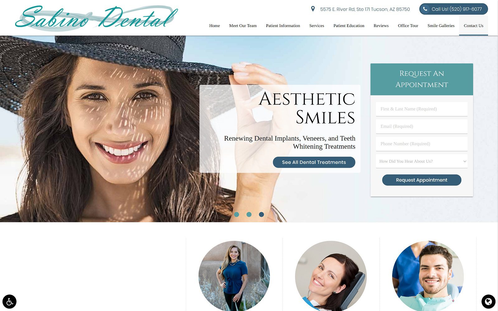 The screenshot of sabino dental website