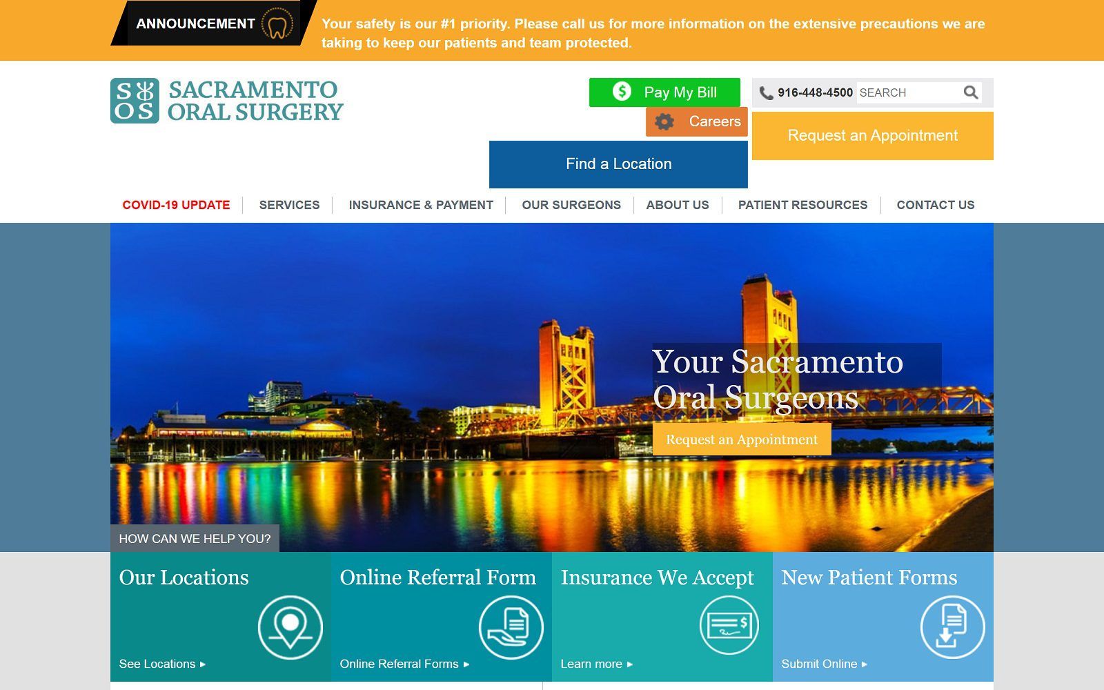 The screenshot of sacramento oral surgery - arden website