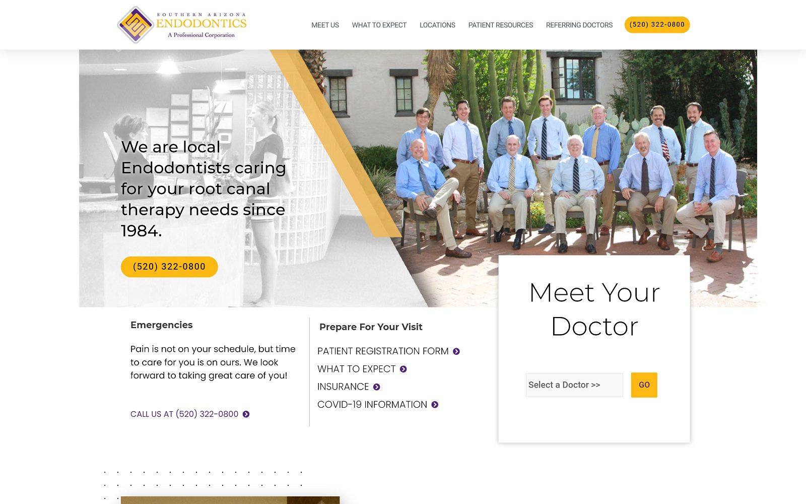 The screenshot of southern arizona endodontics website