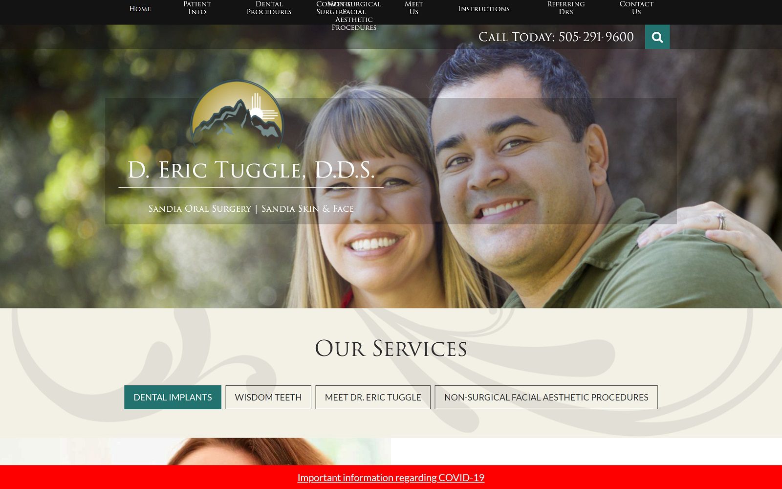 The screenshot of sandia oral surgery and dental implant center: d. Eric tuggle, d. D. S website