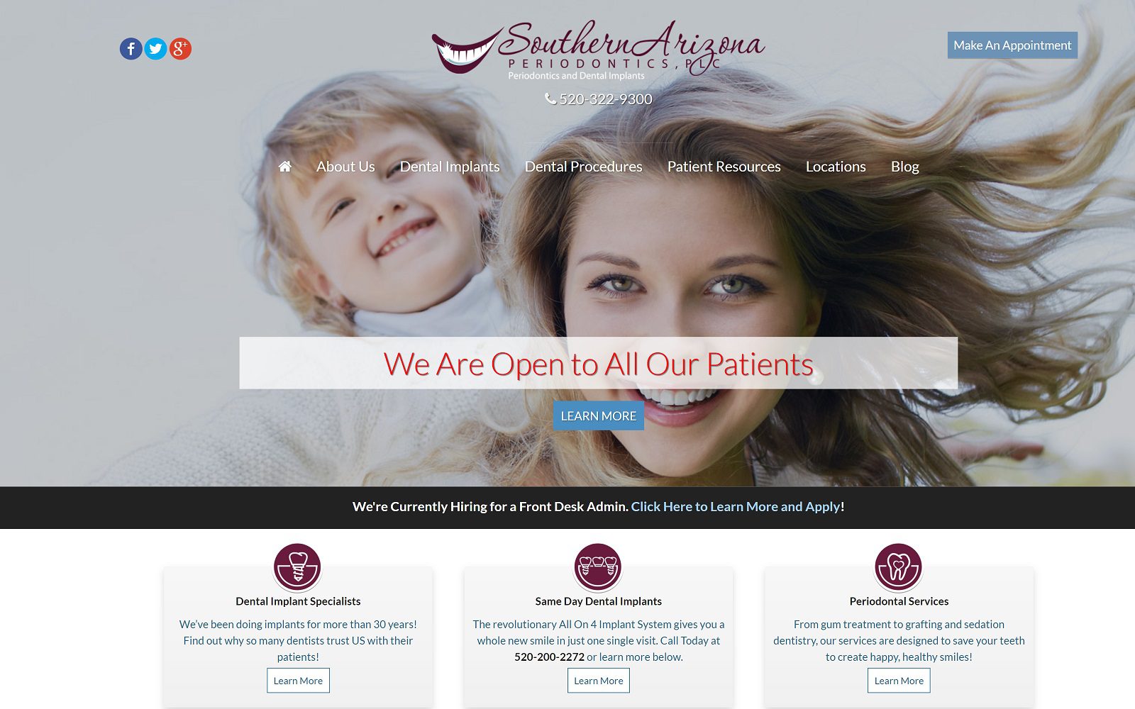 The screenshot of southern arizona periodontics, p. L. C. Website