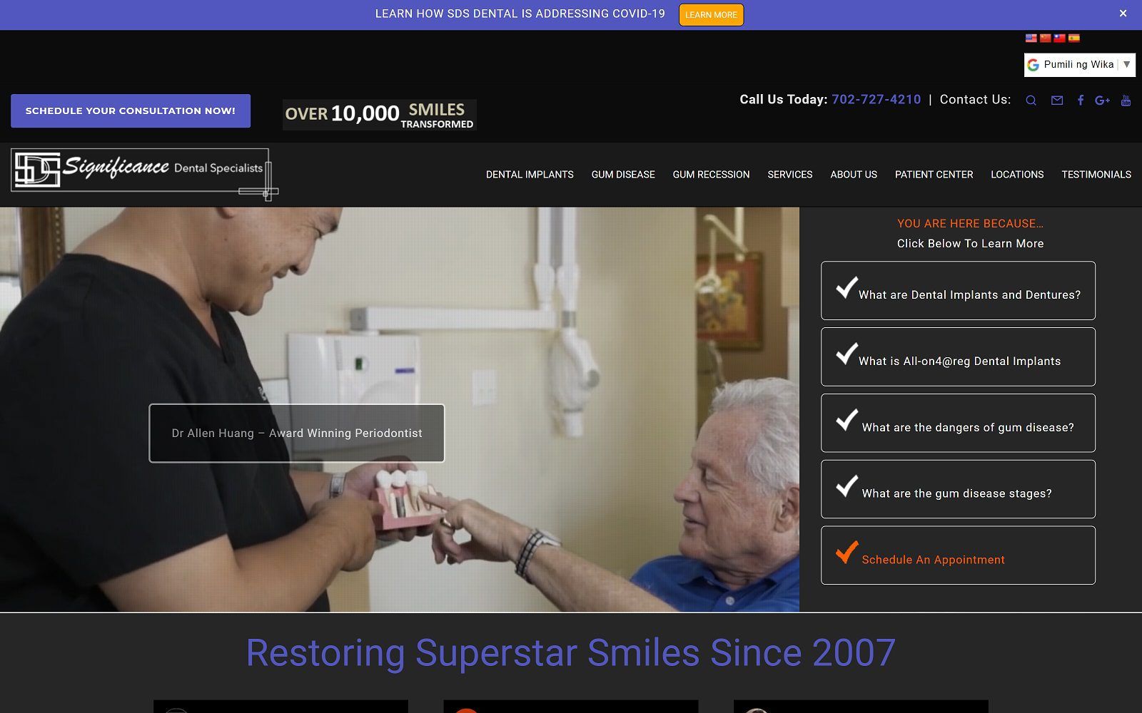 The screenshot of significance dental specialists dr. Allen huang website