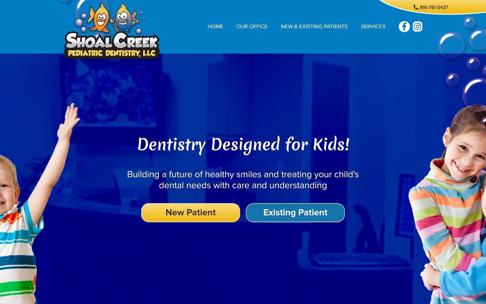 The screenshot of shoal creek pediatric dentistry website