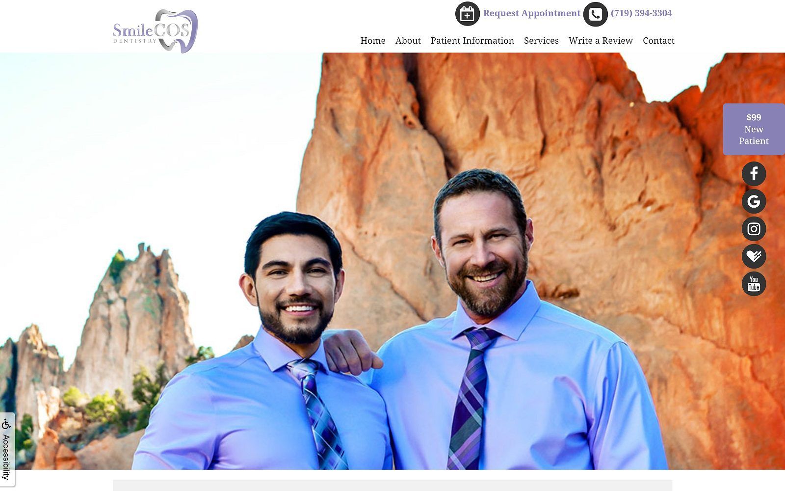 The screenshot of smilecos dentistry website
