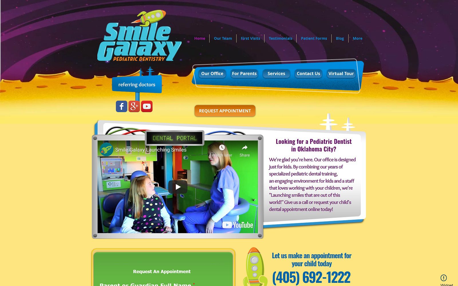 The screenshot of smile galaxy pediatric dentistry website