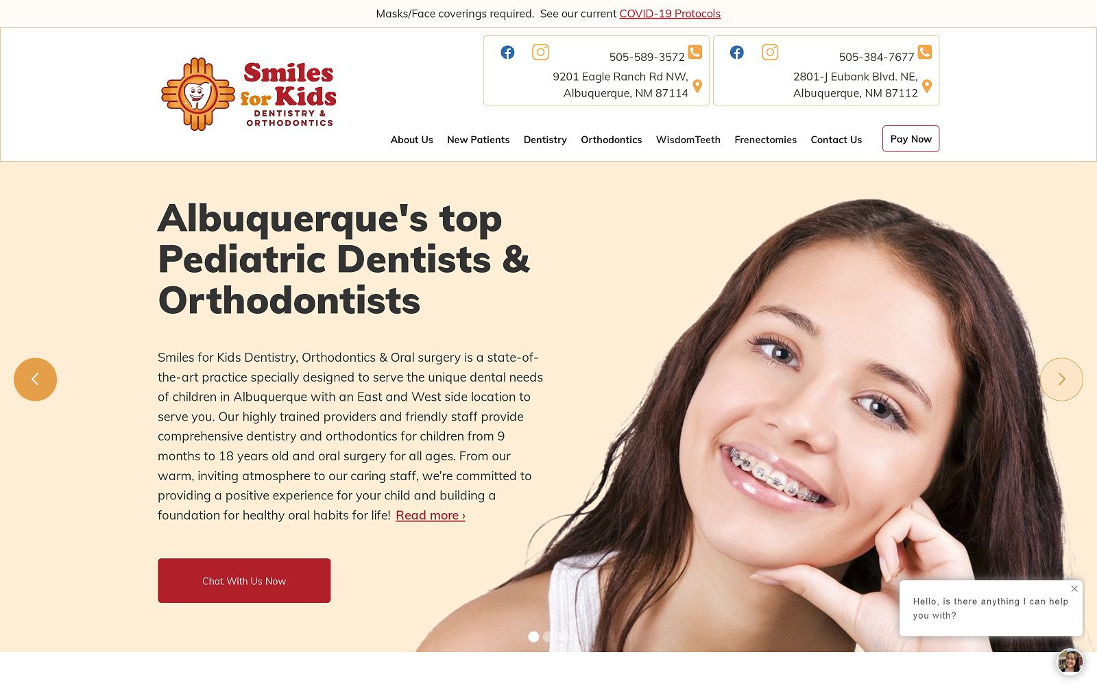 The screenshot of smiles for kids dentistry westside website