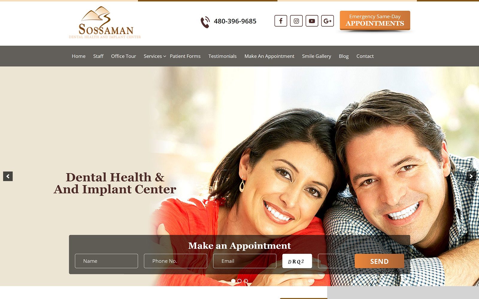 The screenshot of sossaman dental health center website dr. Justin kirch website