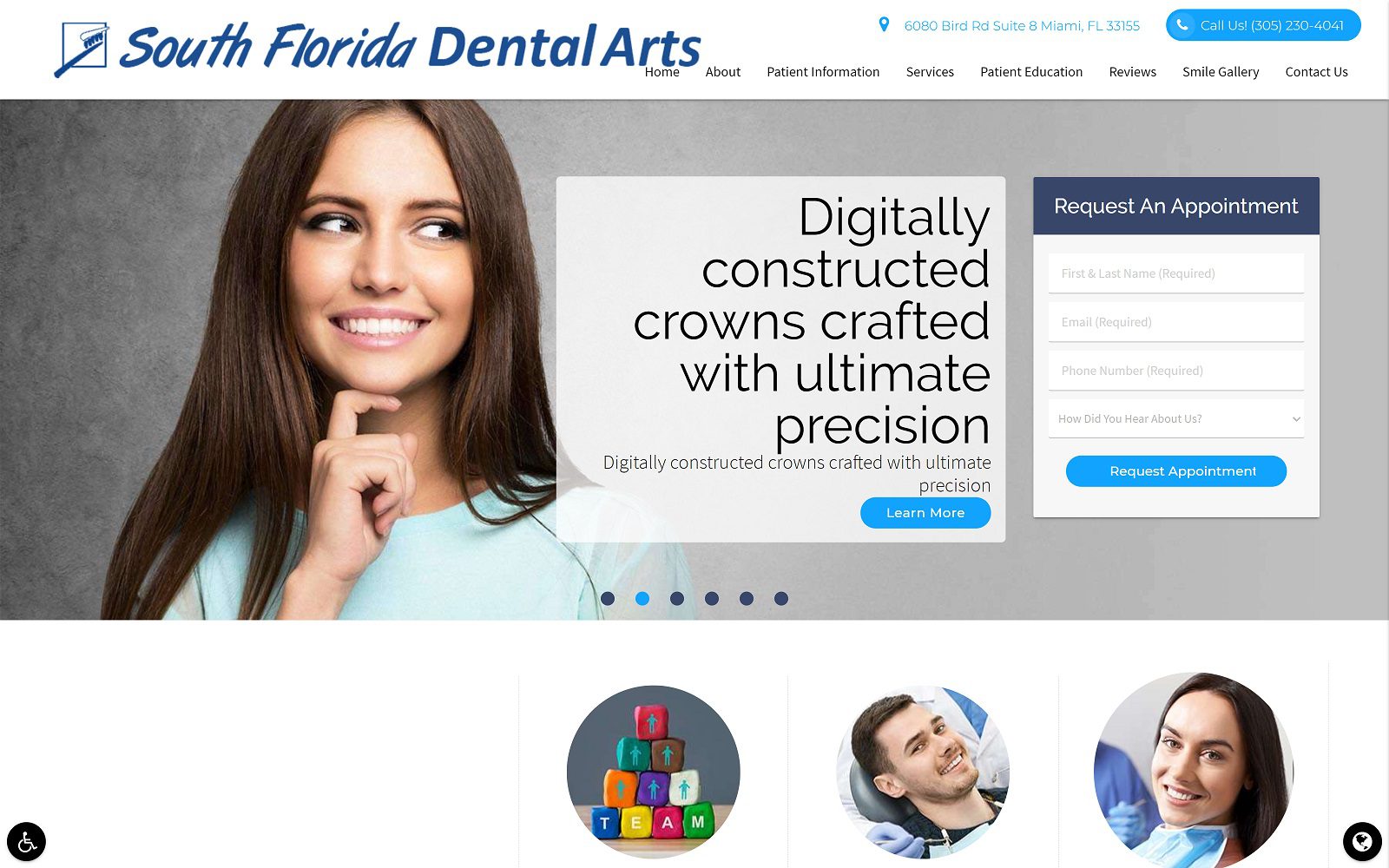 The screenshot of south florida dental arts website