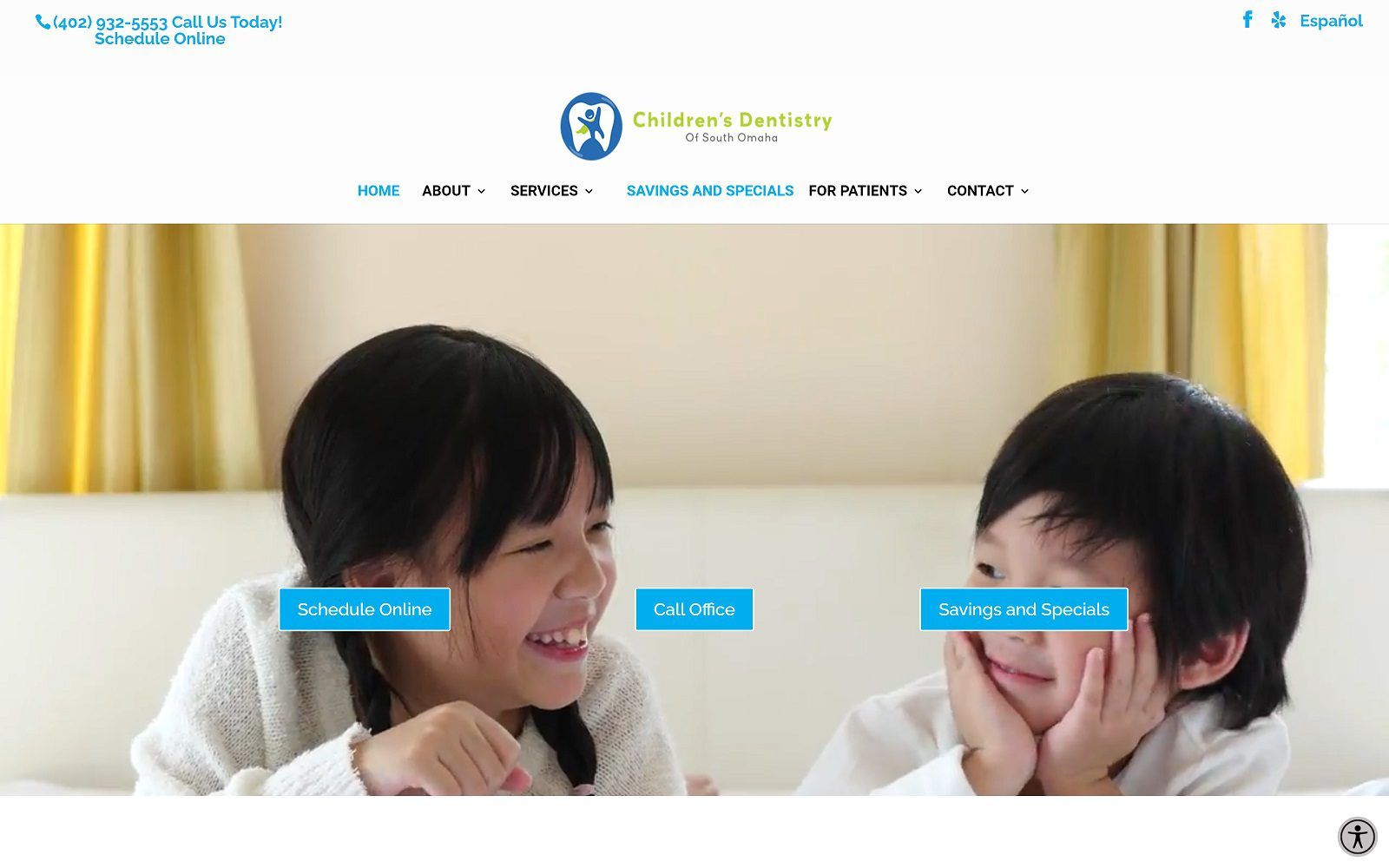 The screenshot of children's dentistry of south omaha website