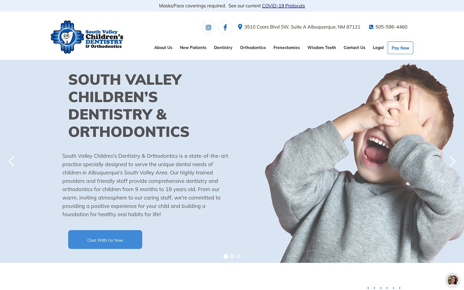 The screenshot of south valley children's dentistry & orthodontics website