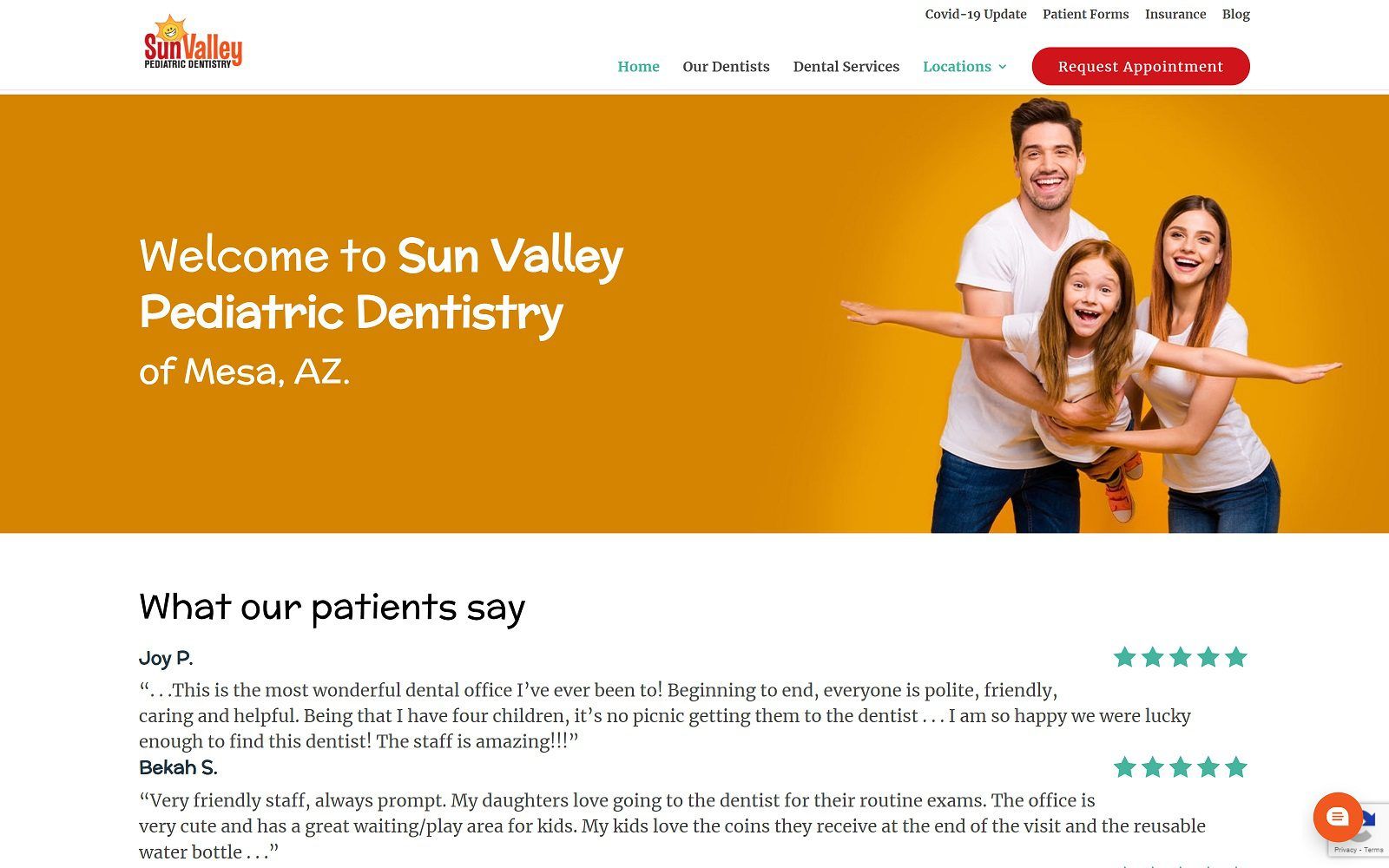 The screenshot of sun valley pediatric dentistry - mesa website