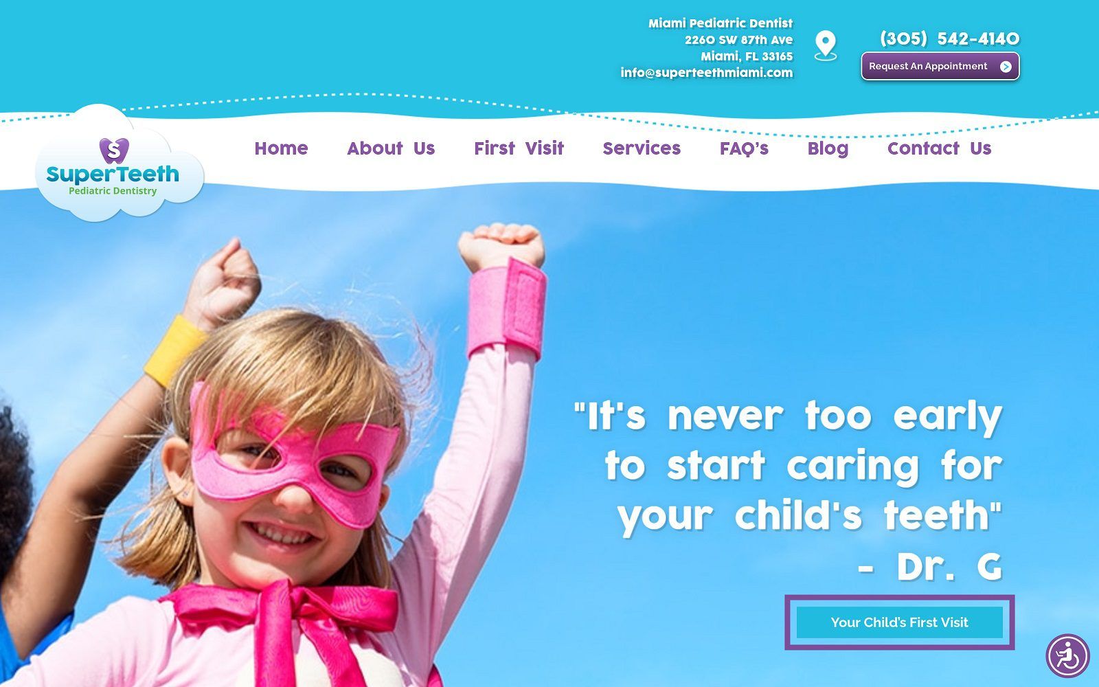 The screenshot of superteeth pediatric dentistry of miami website