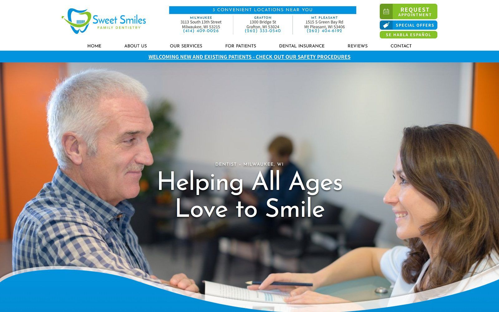 The screenshot of sweet smiles family dentistry website