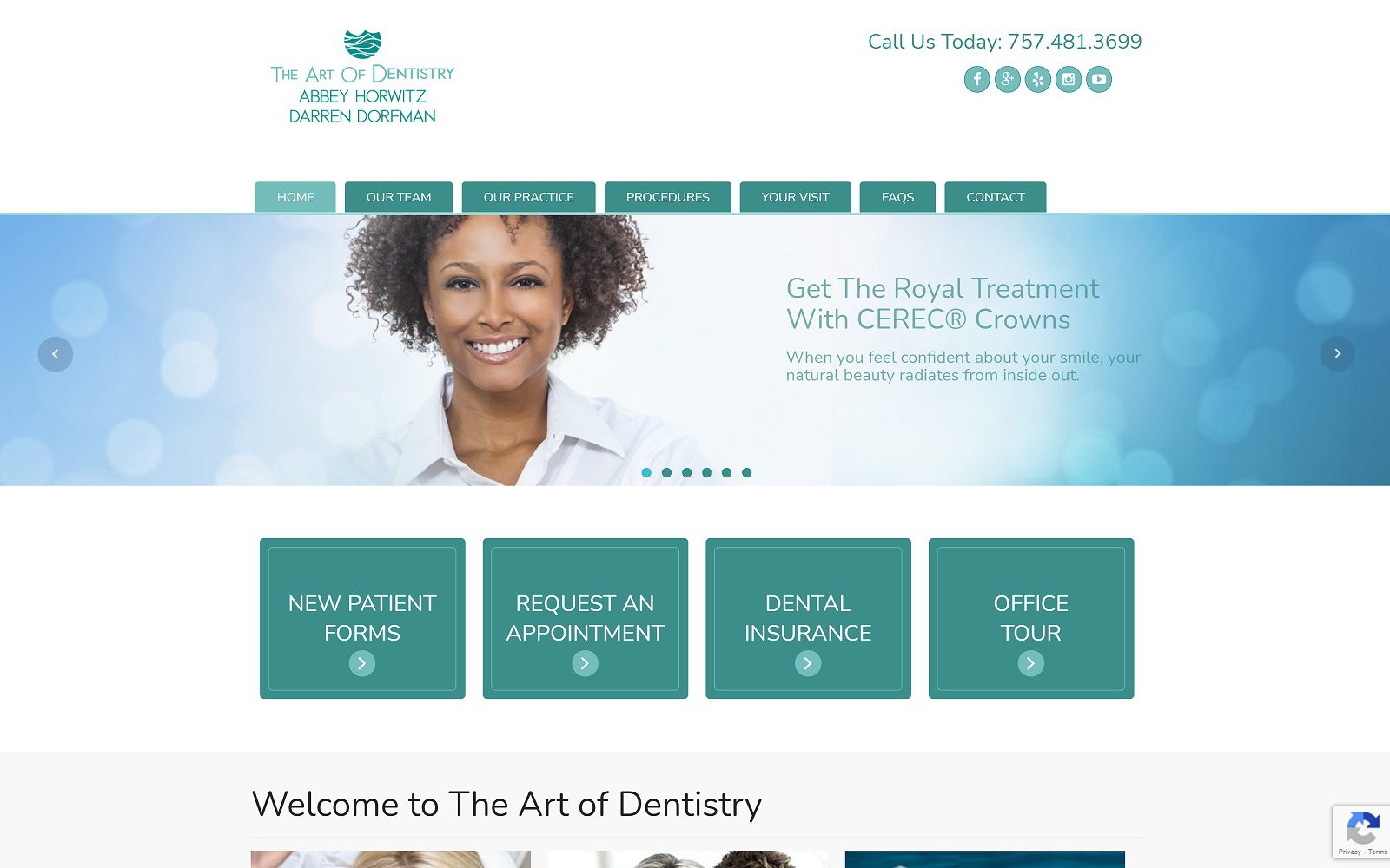 The screenshot of the art of dentistry website