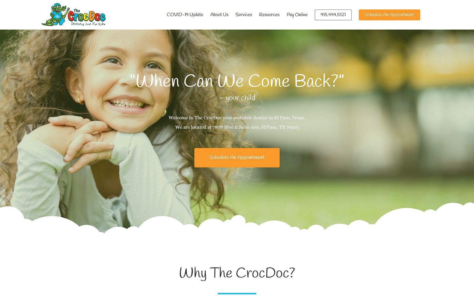 The screenshot of the croc doc: dentistry just for kids website