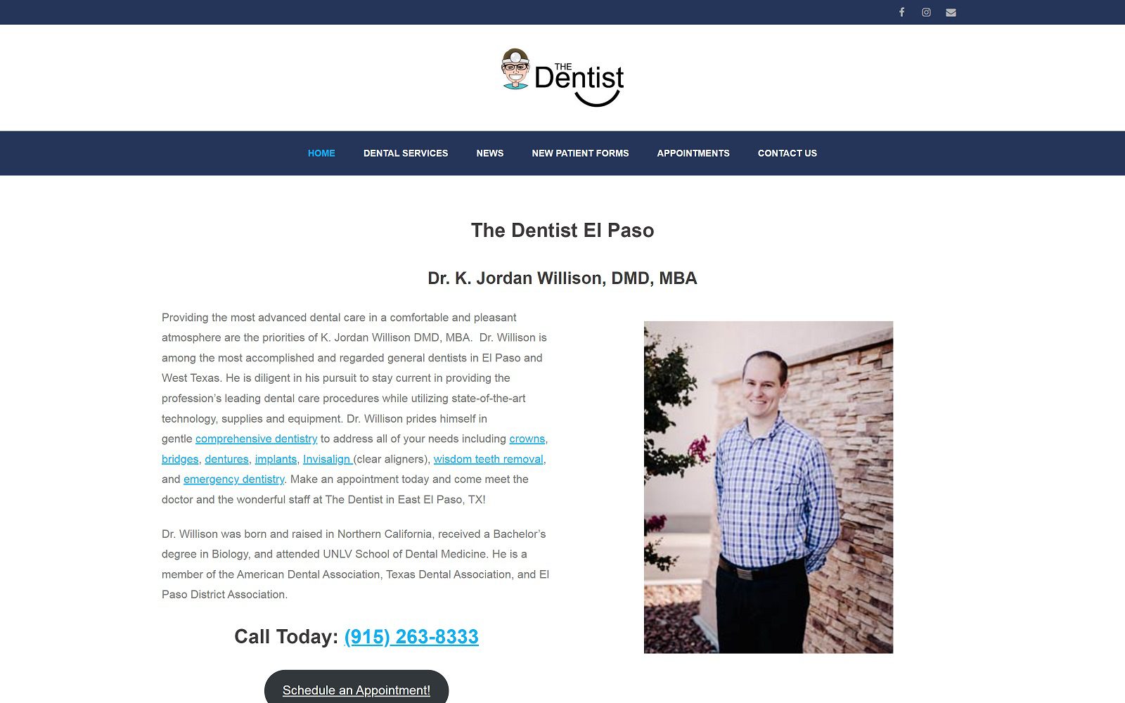 The screenshot of the dentist dr. K. Jordan willison website