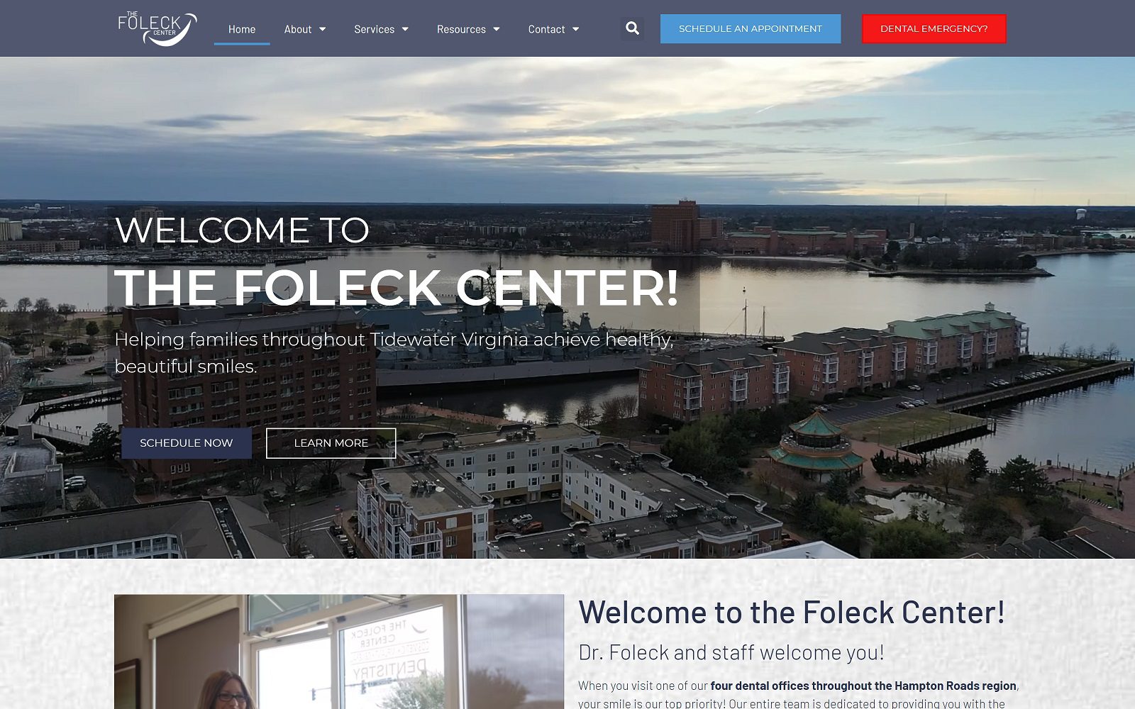 The screenshot of the foleck center for cosmetic, implant, & general dentistry website