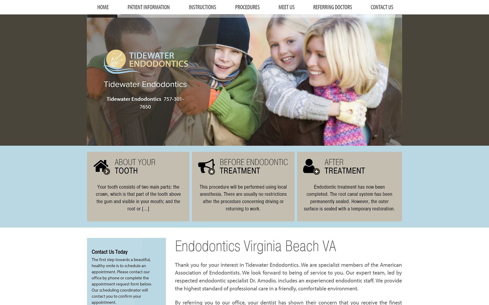 The screenshot of tidewater endodontics website