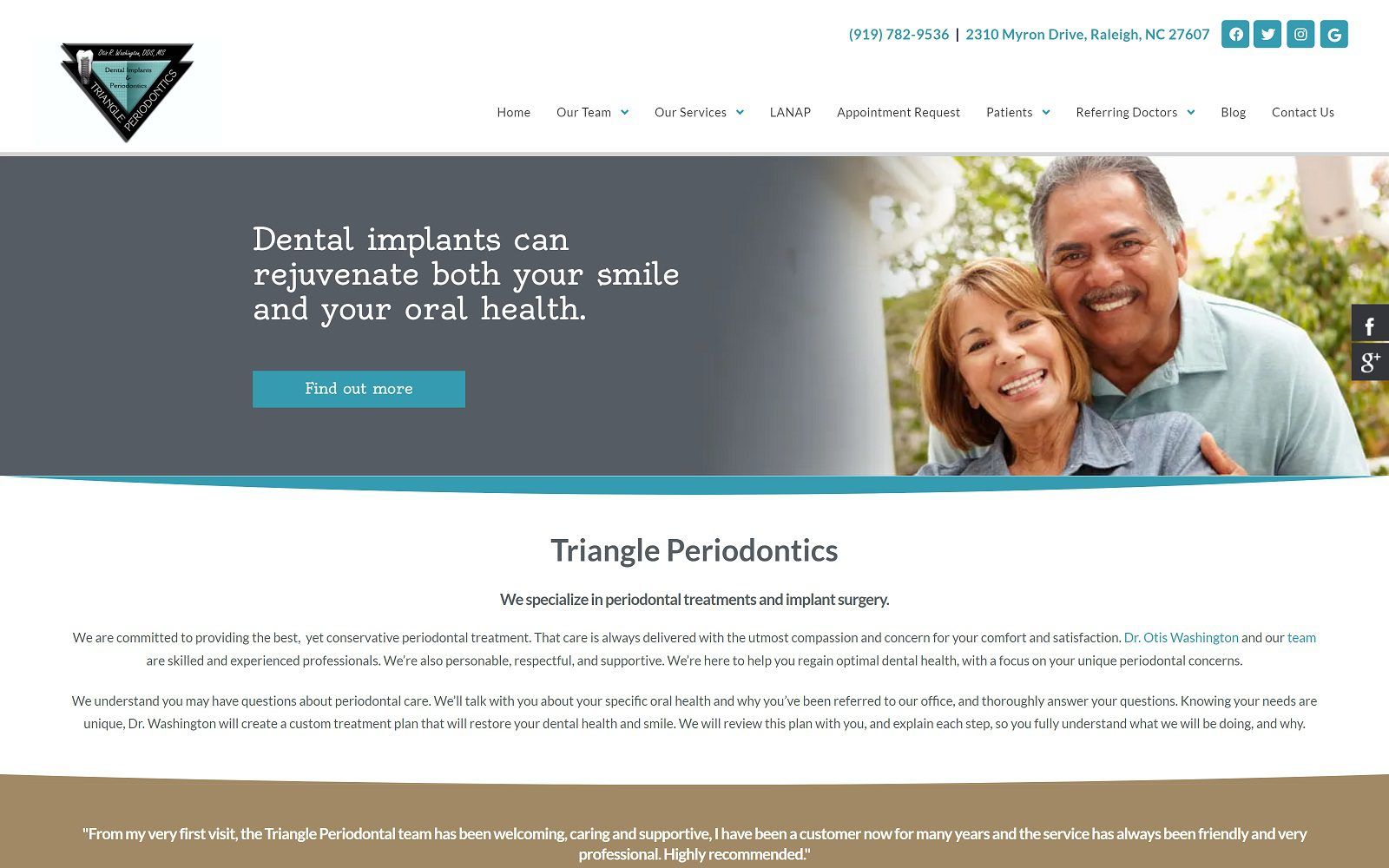 The screenshot of triangle periodontics dr. Otis washington website
