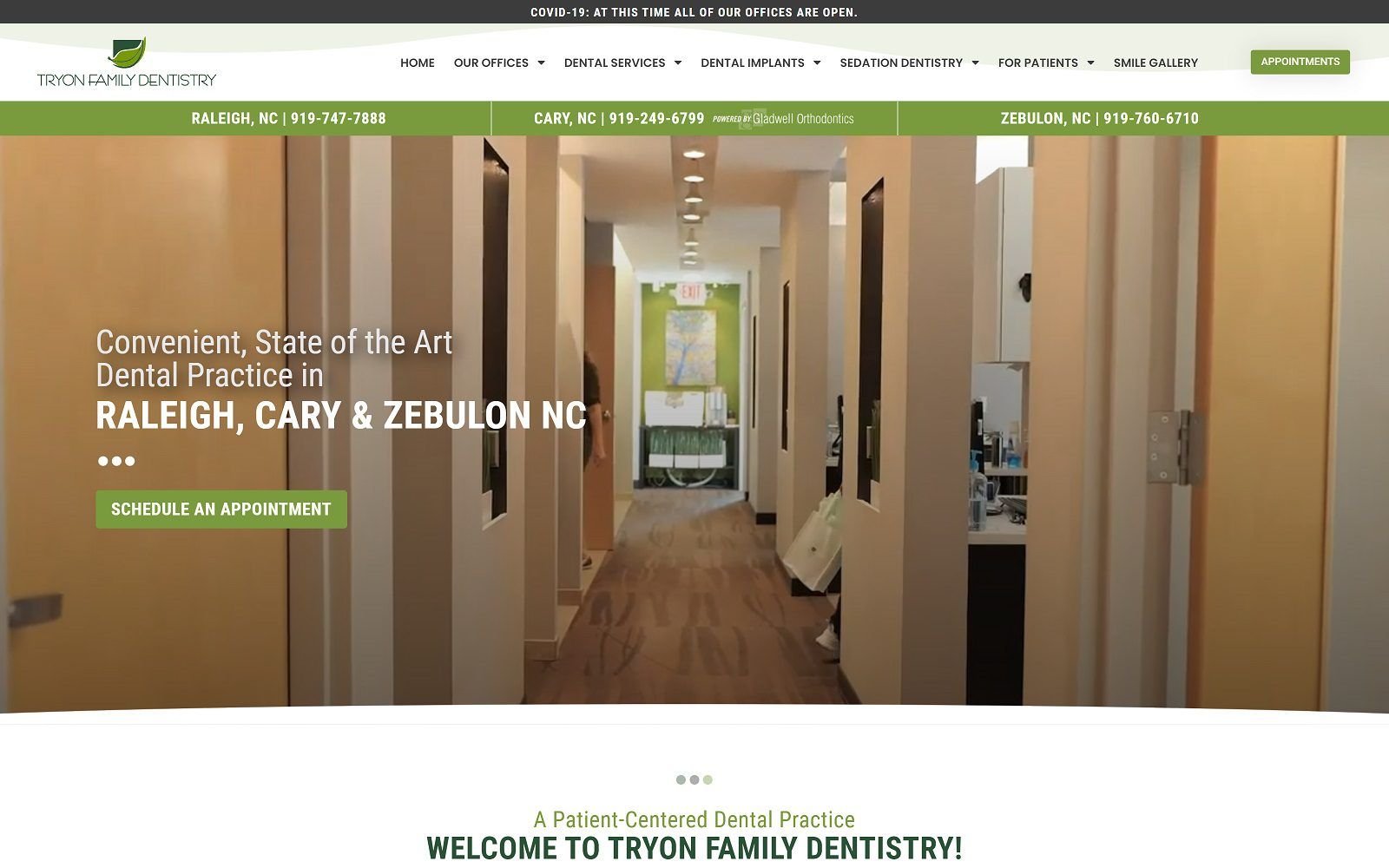 The screenshot of tryon family dentistry website