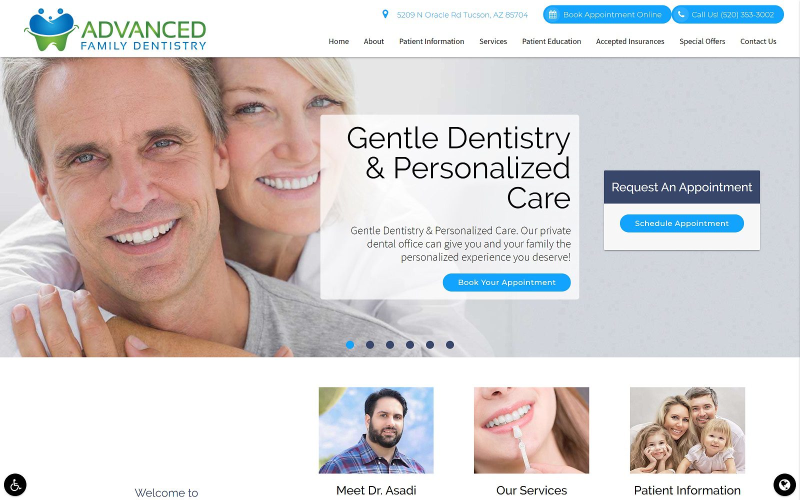 The screenshot of advanced family dentistry dr. Payam k. Asadi website