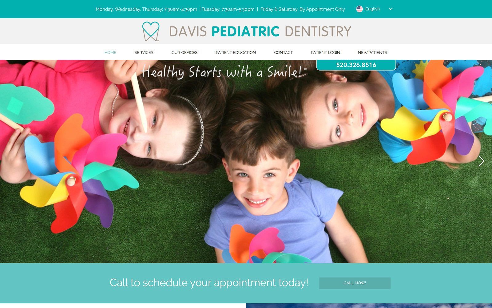The screenshot of davis pediatric dentistry website