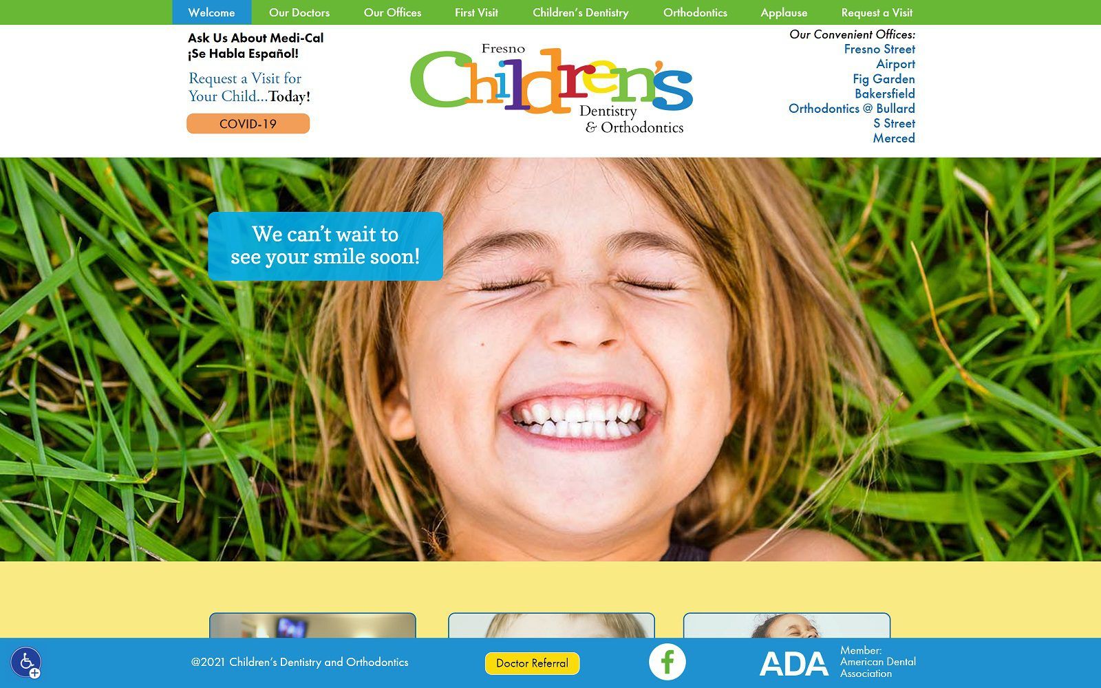 The screenshot of bakersfield children's dentistry and orthodontics website