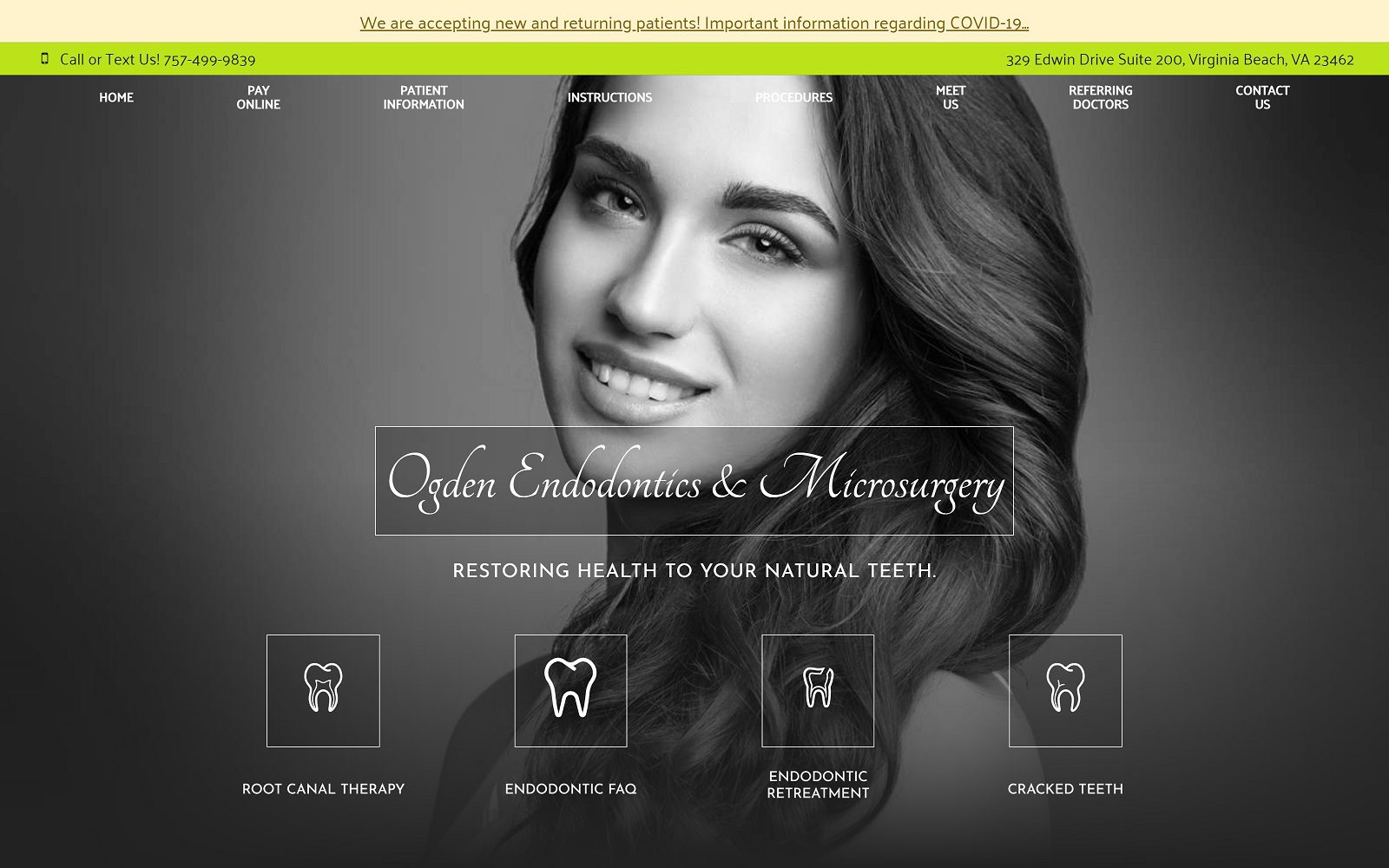 The screenshot of ogden endodontics & microsurgery dr. Christine l. Ogden website