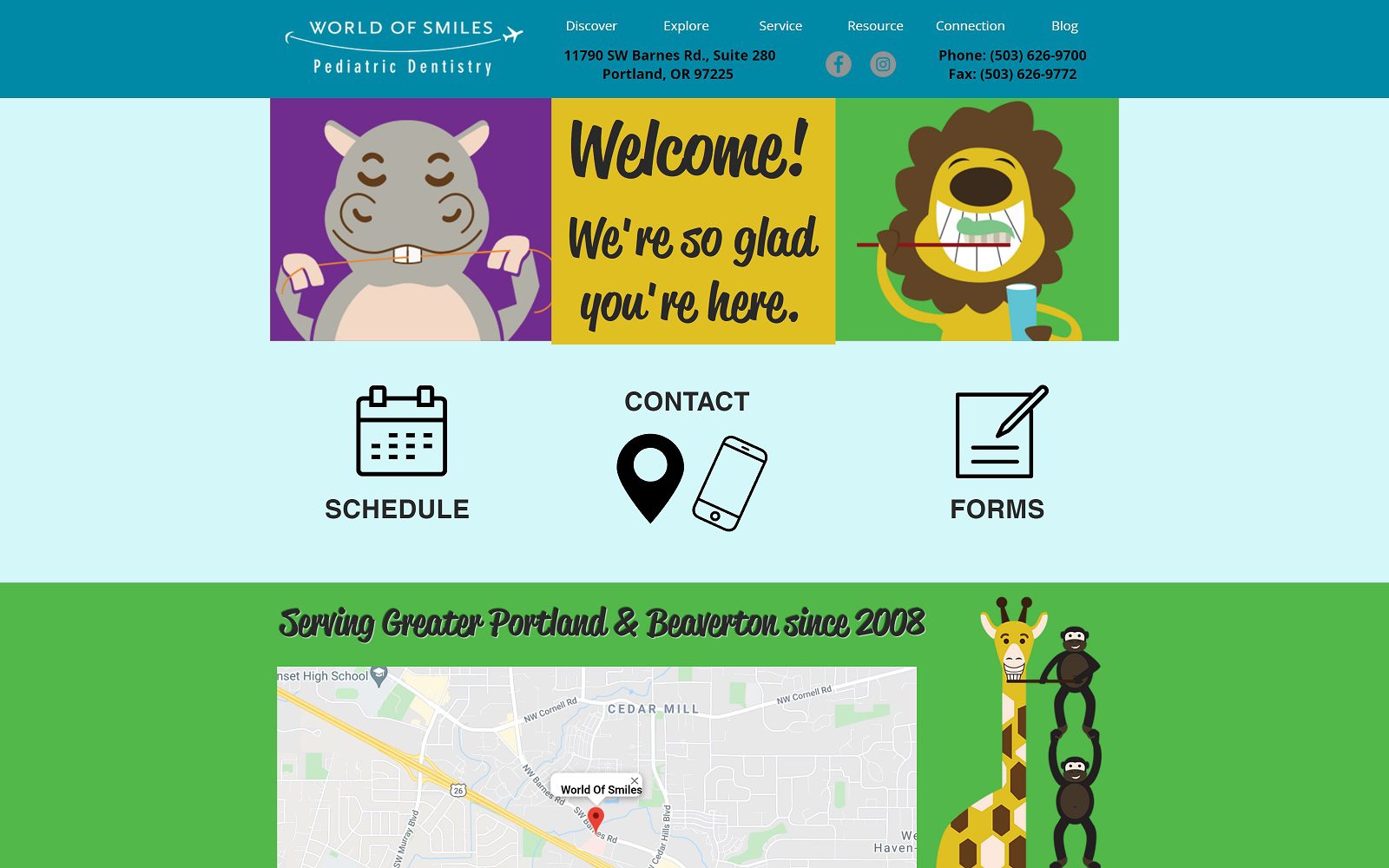 The screenshot of world of smiles pediatric dentistry website