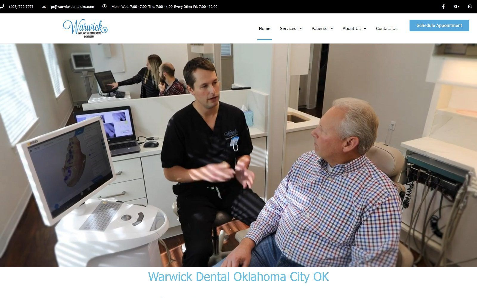 The screenshot of warwick dental | dental implants oklahoma city ok website