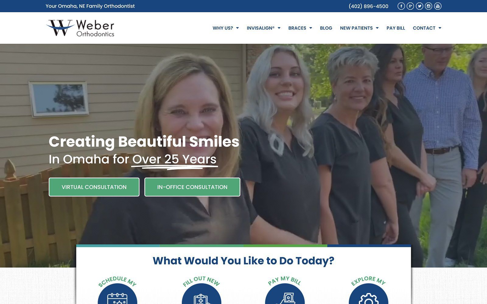 The screenshot of weber orthodontics website