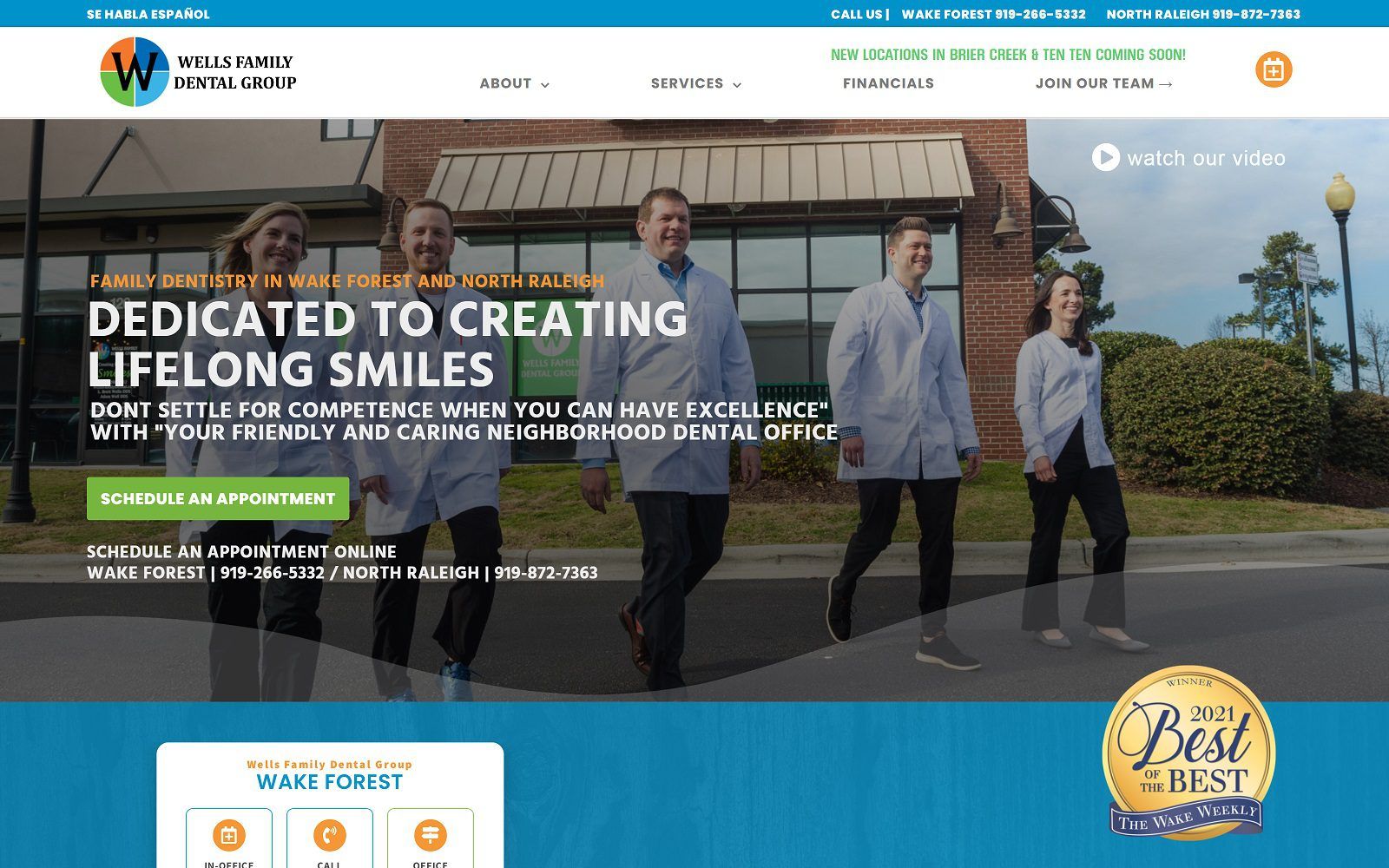 The screenshot of wells family dental group (north raleigh) website
