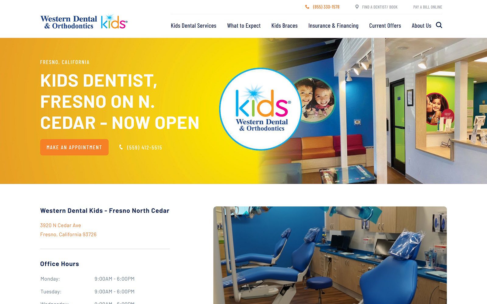 The screenshot of western dental kids website