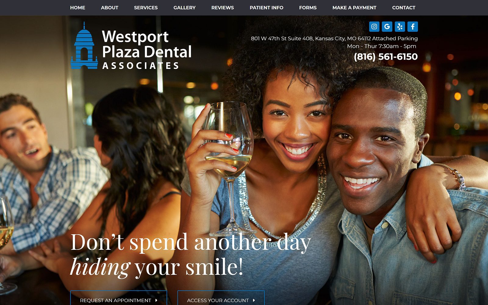 The screenshot of westport plaza dental associates website