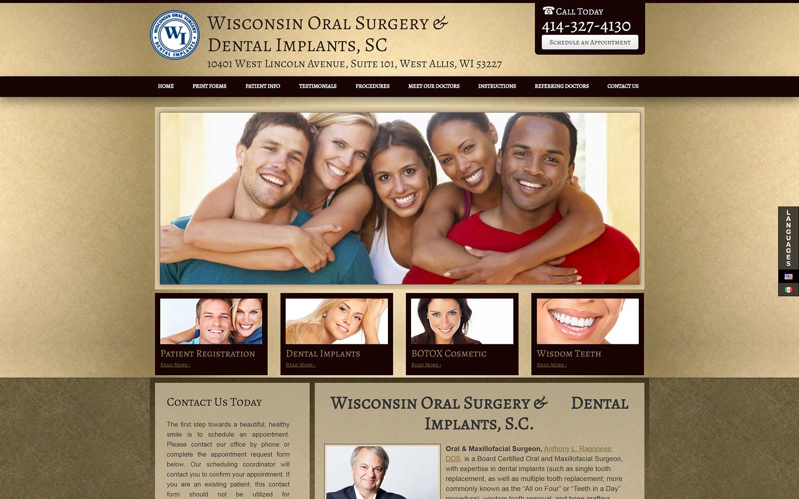 The screenshot of wisconsin oral surgery & dental implants, s. C. Anthony l. Ragonese, dds website