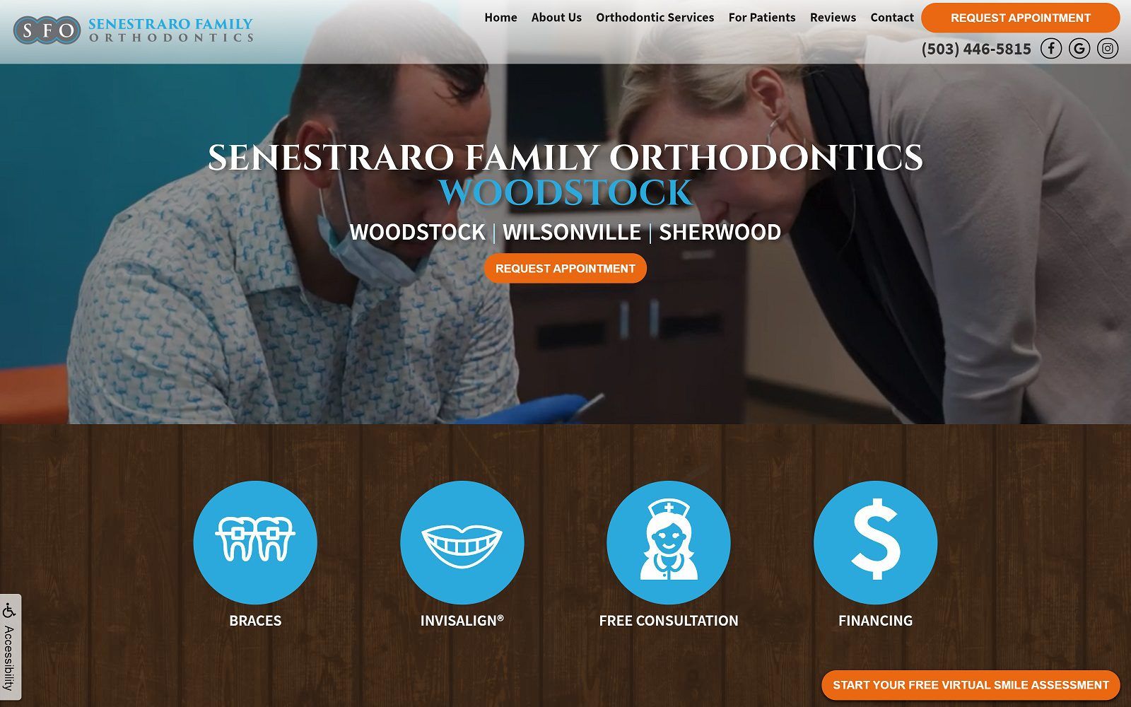 The screenshot of senestraro family orthodontics website