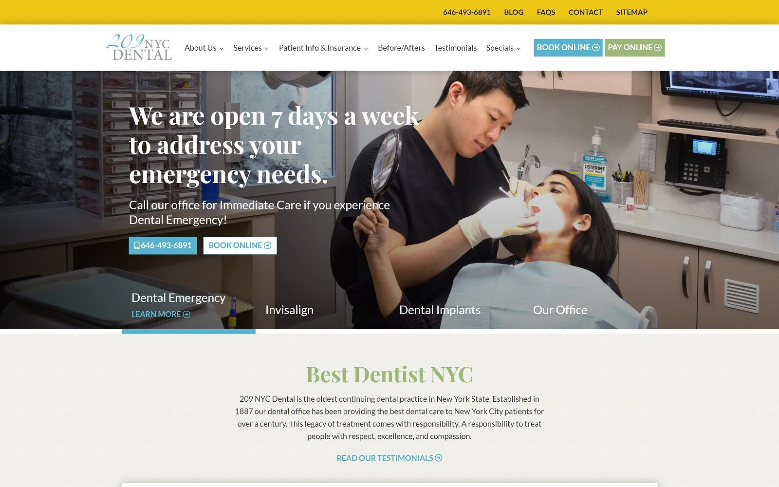 The screenshot of 209 nyc dental website