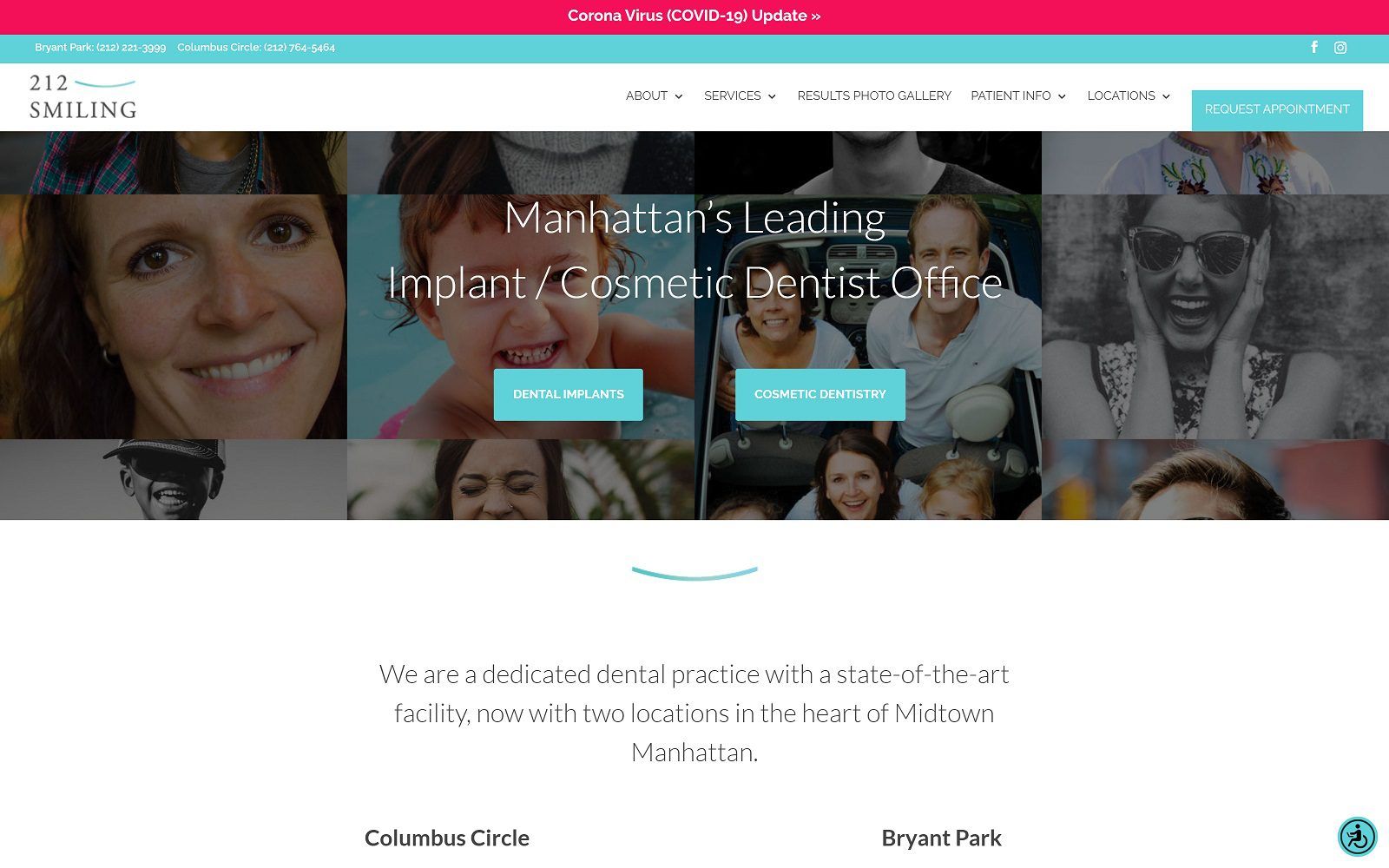 The screenshot of 212 smiling cosmetic dentistry website