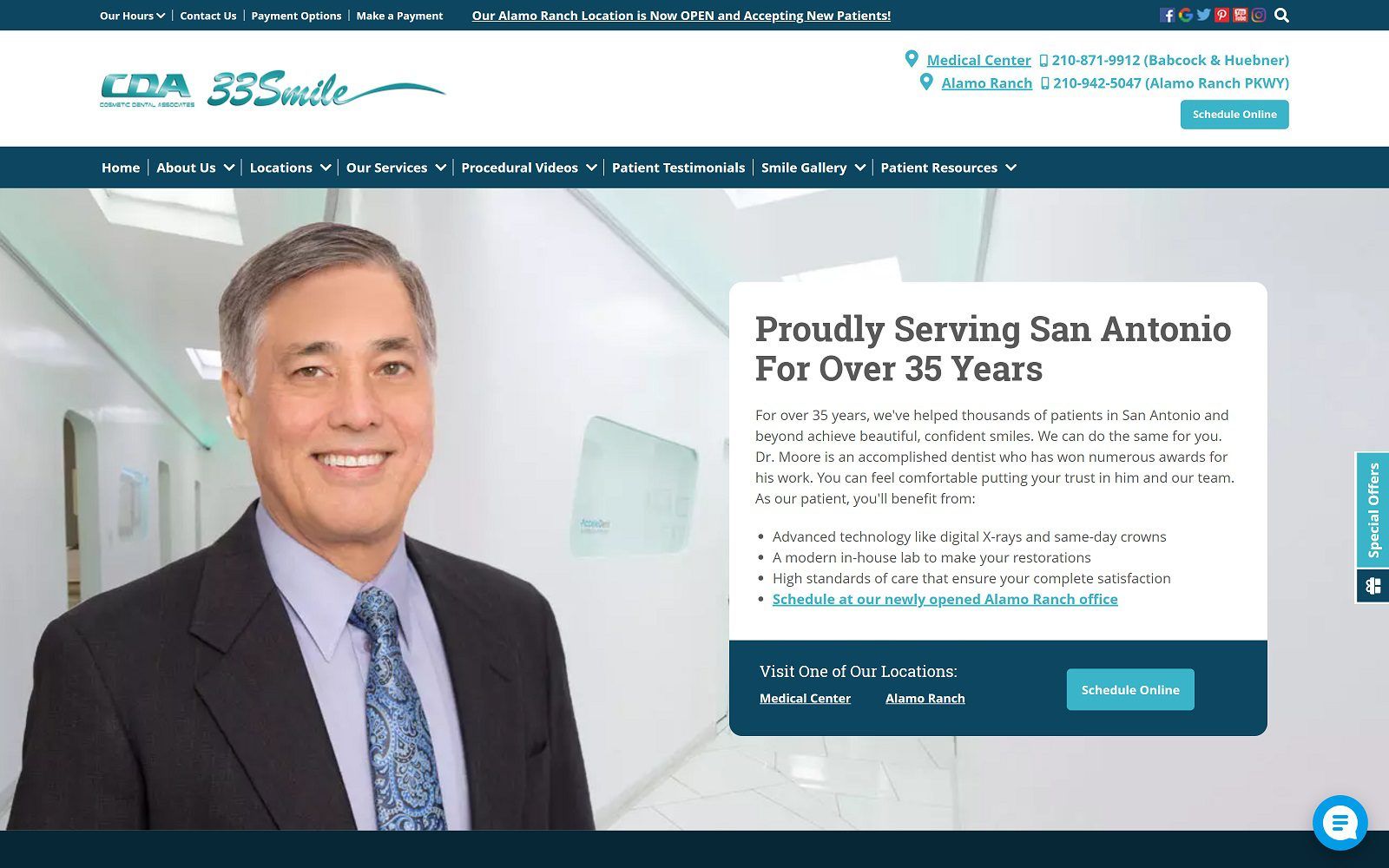 The screenshot of cosmetic dental associates dr. John a. Moore, jr. Website