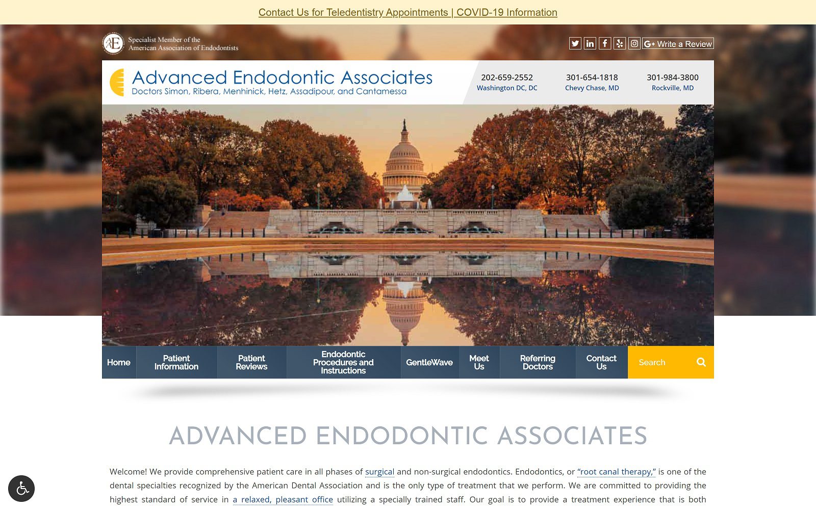 The screenshot of advanced endodontic associates website