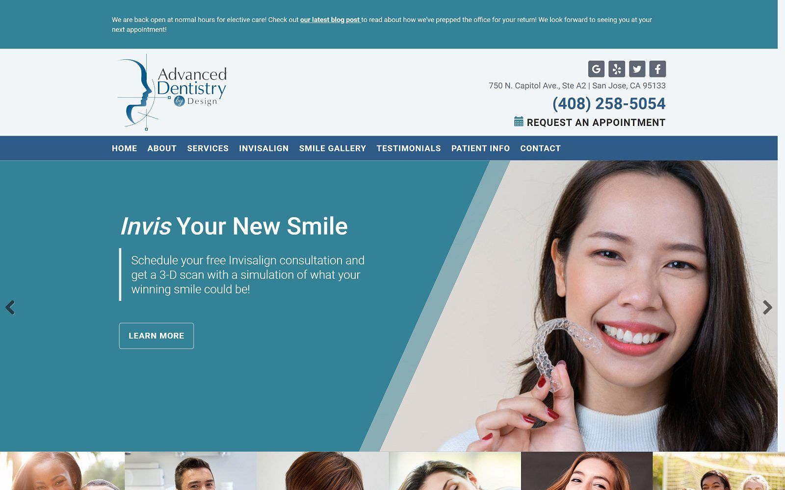The screenshot of advanced dentistry by design website