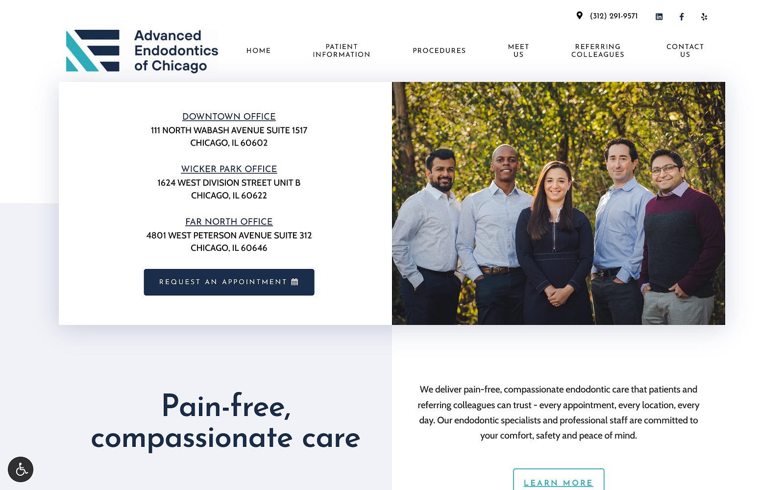 The screenshot of advanced endodontics of chicago - downtown website