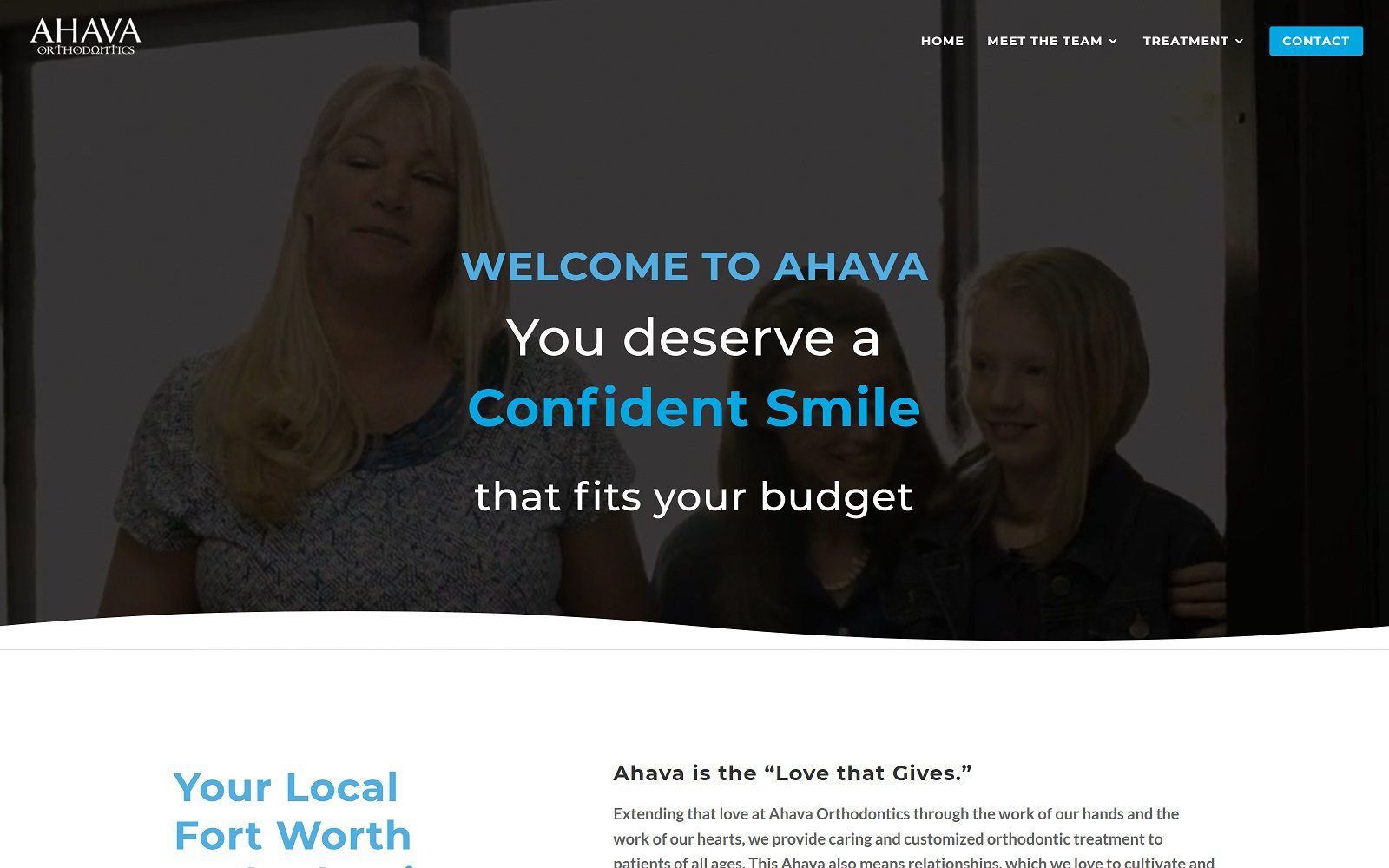 The screenshot of ahava orthodontics website