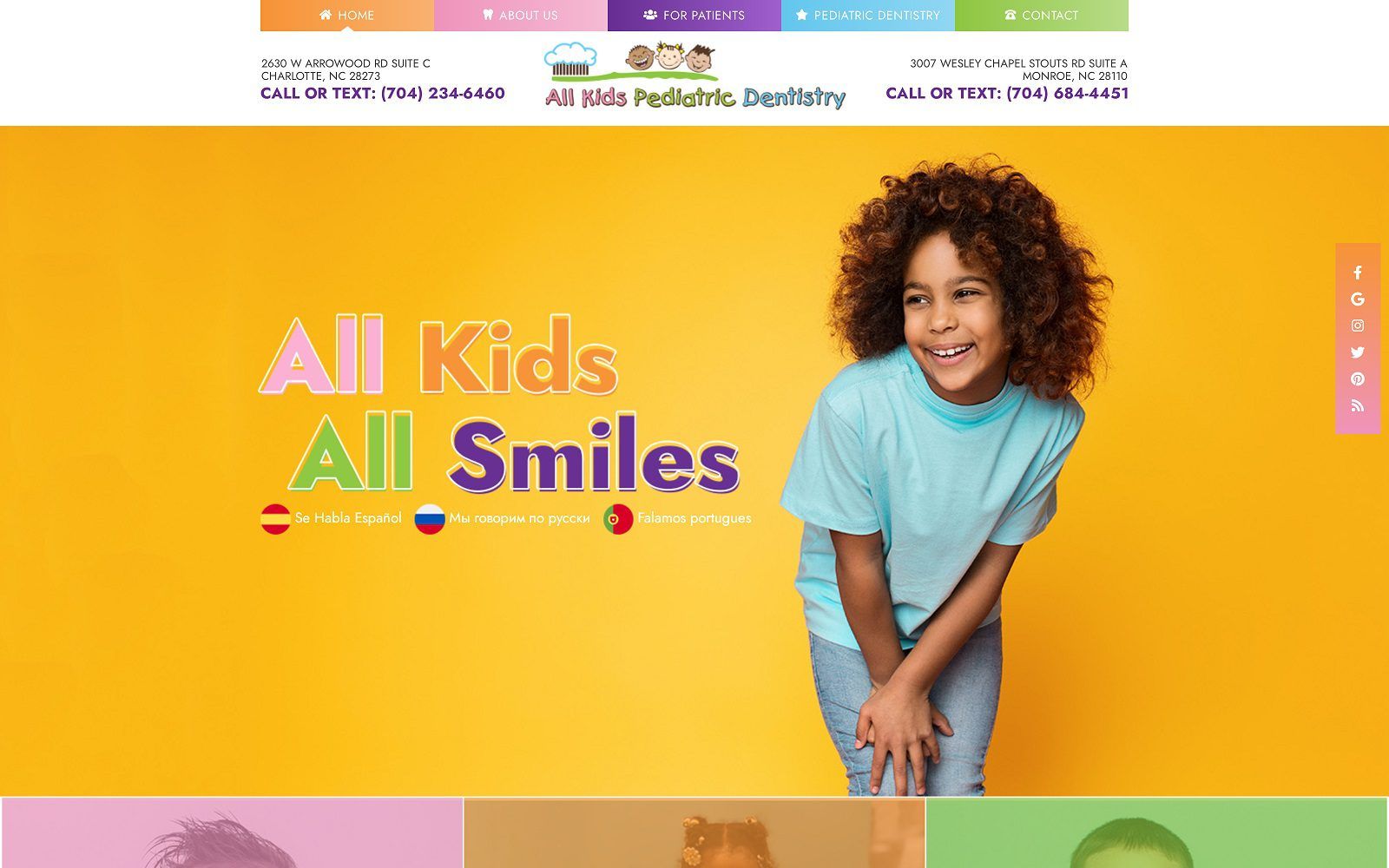 The screenshot of all kids pediatric dentistry website