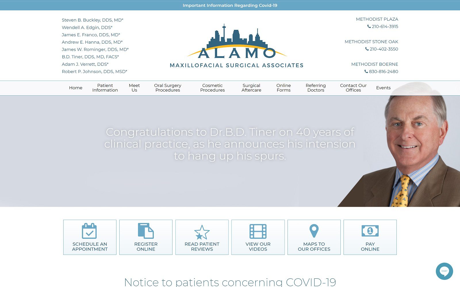 The screenshot of alamo maxillofacial surgical associates website