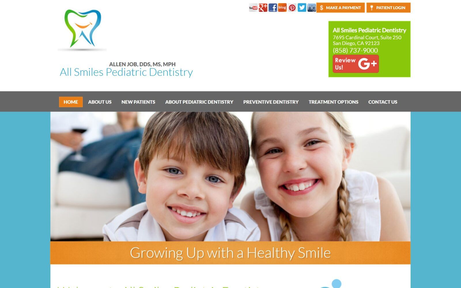 The screenshot of all smiles pediatric dentistry website