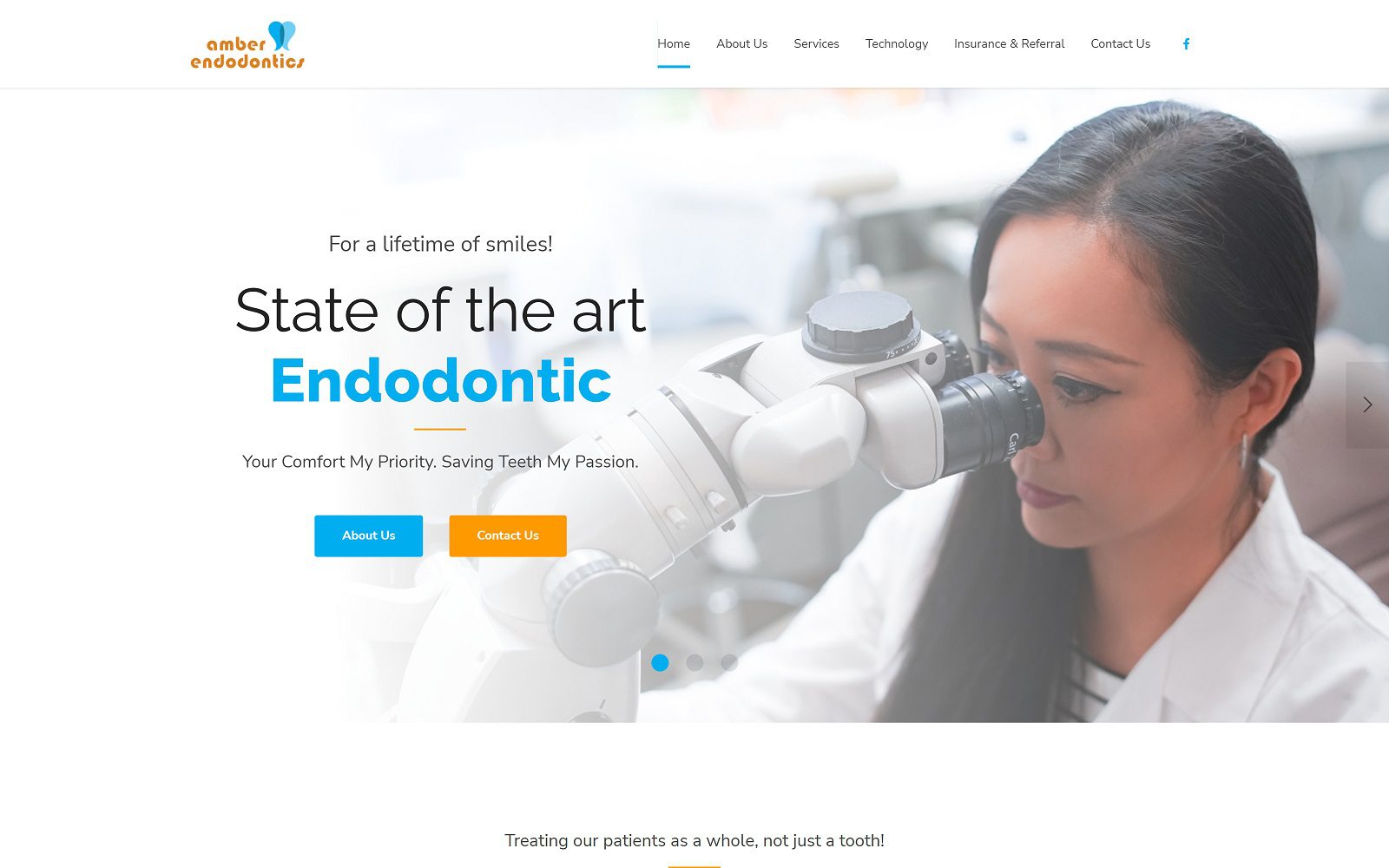 The screenshot of amber endodontics website